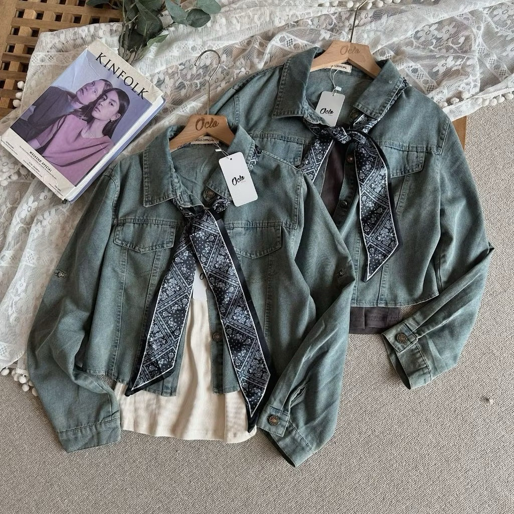 Oclo Devoria Shirt Kemeja Wanita Korean Style dengan Scarf Casual Office Look Elegan OCL02874