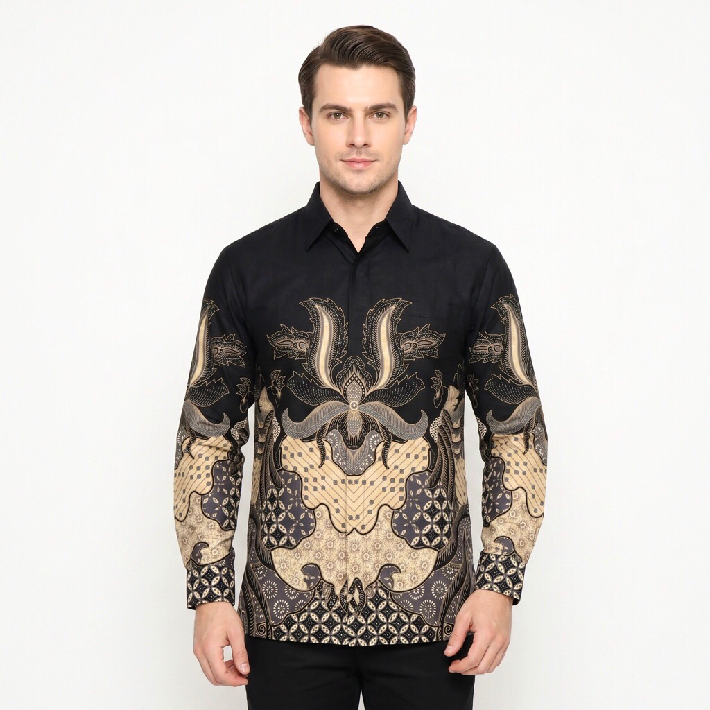 |Magnus| Kemeja Batik Pria Lengan Panjang Bahan Katun 40S Lapis Furring Arrow Warna Hitam