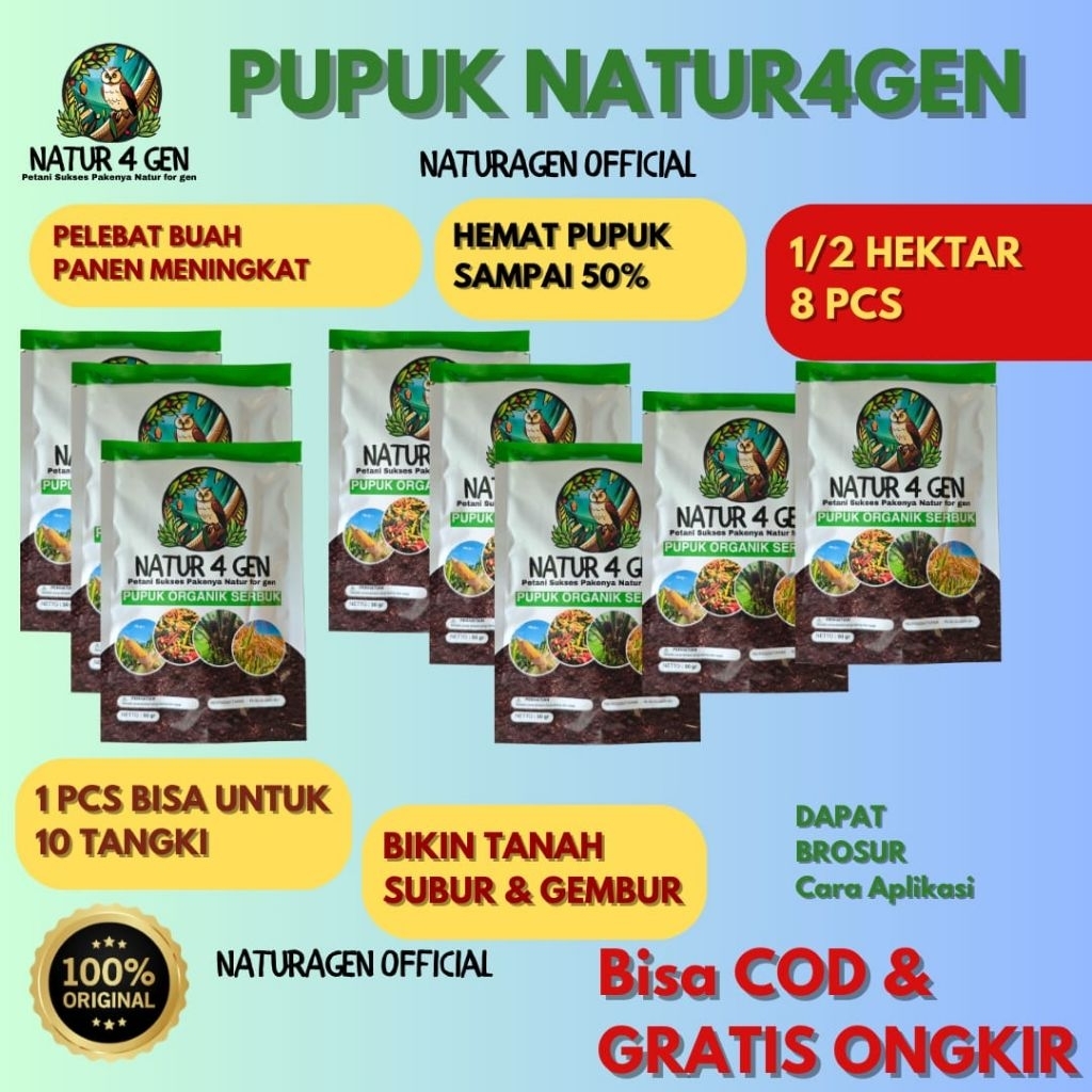 8 Bungkus Bio organik Natur4gen Pupuk Organik Naturagen Asli - Booster Padi Jagung Sawit - Penghemat