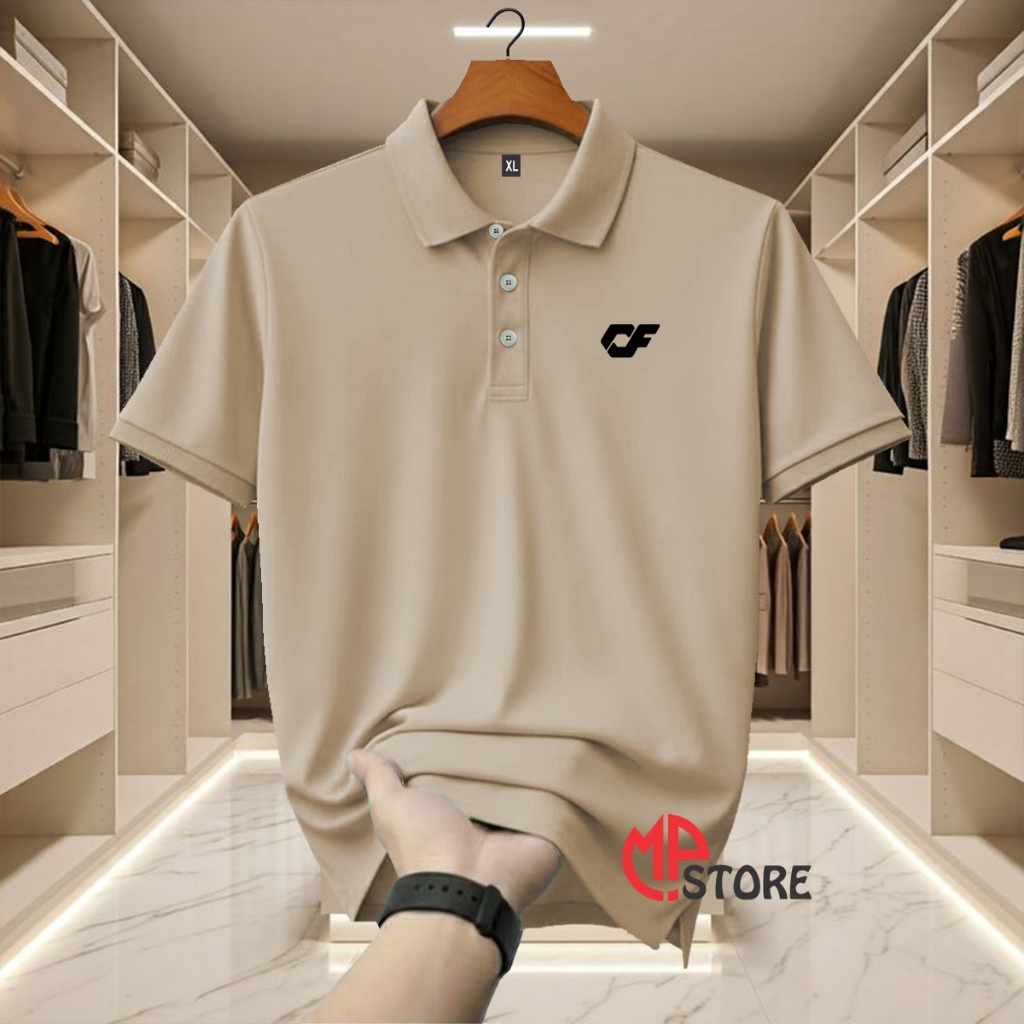 Kaos Polo Shrit Distro CF Text Hitam Lengan Pendek Premium Quality Kaos Kerah Unisex Baju Seragam Ad