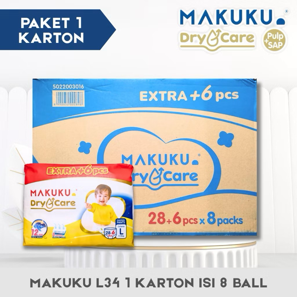 PAKET 1 KARTON Makuku Diapers Dry Care Popok Bayi Celana M/L/XL