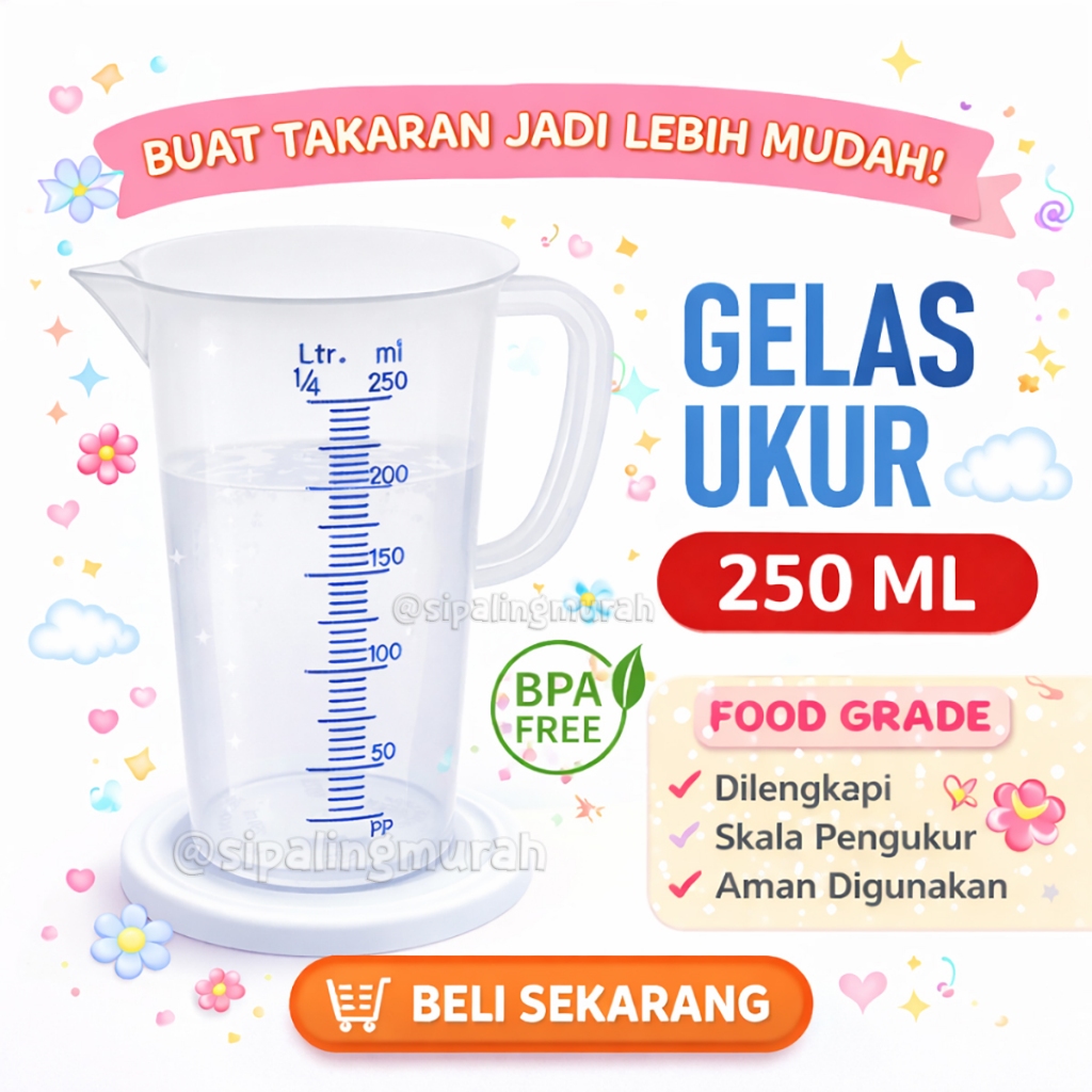 Gelas Ukur 250ml Gelas Takar Plastik Bening Transparan Measuring Cup