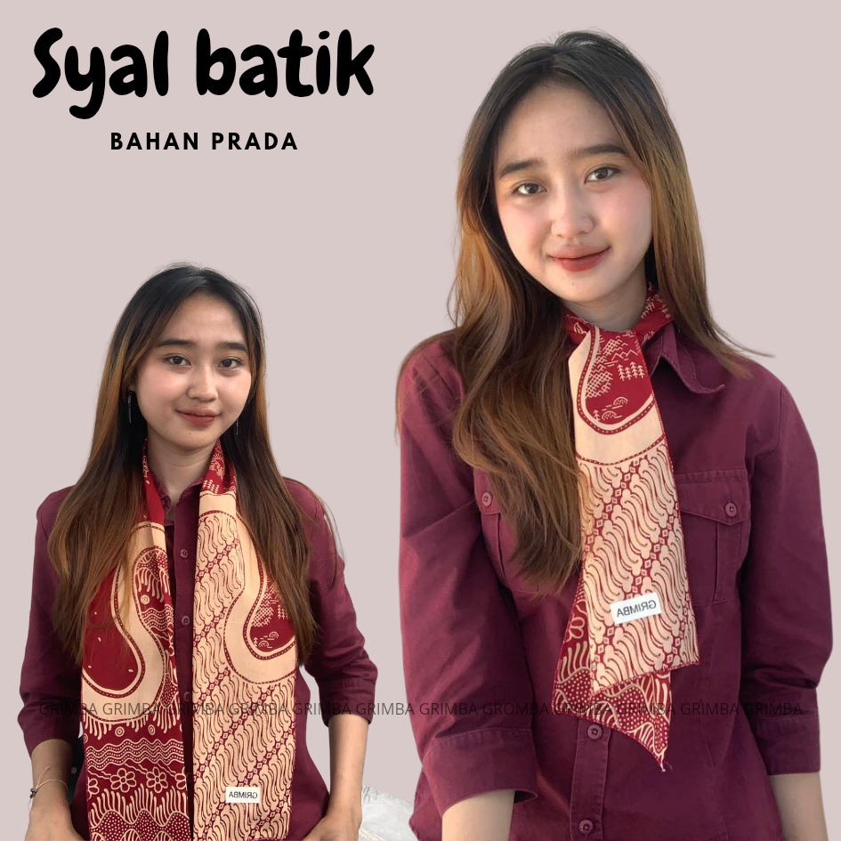 Syal Batik Scrft Leher Wanita Khas indonesia / Oleh Oleh Unik / Ospek dengan warna dasar merah maroo