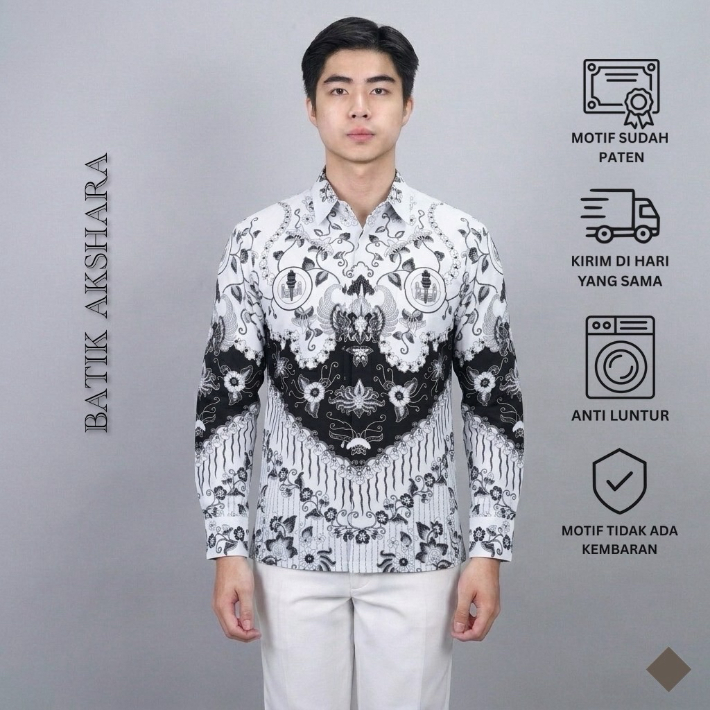 Batik PGRI Pria Lengan Panjang Full Furing - BISA COD