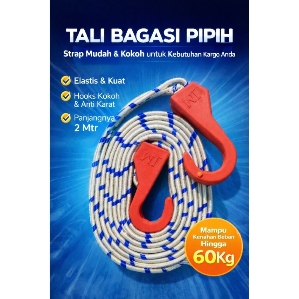 tali bagasi pipih 2 meter/tali pengikat barang/tali serbaguna
