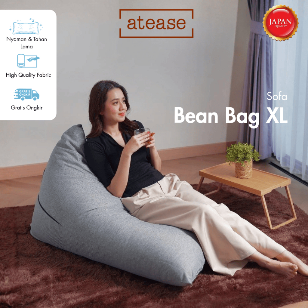 hiyori atease Bean Bag Triangle XL – Sofa Bean Bag Busa Aesthetic Lesehan Bean Bag Anti Kempes