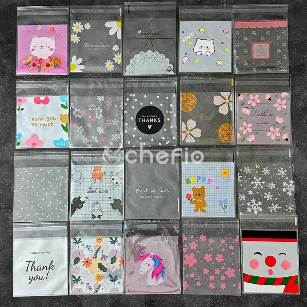 Chefio Plastik Roti OPP Motif Bunga 10x10 Plastik Kue Cake Donat Risol/ Plastik Kue Motif