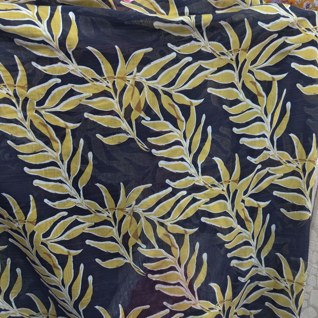 KAIN SILKY SEMI SUTRA PREMIUM MOTIF DAUN - KAIN KATUN SILK MOTIF DAUN - KAIN MOTIF DAUN HARGA PER SE