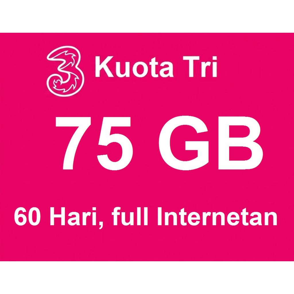 Kuota Tri 75GB, 60 hari Murah