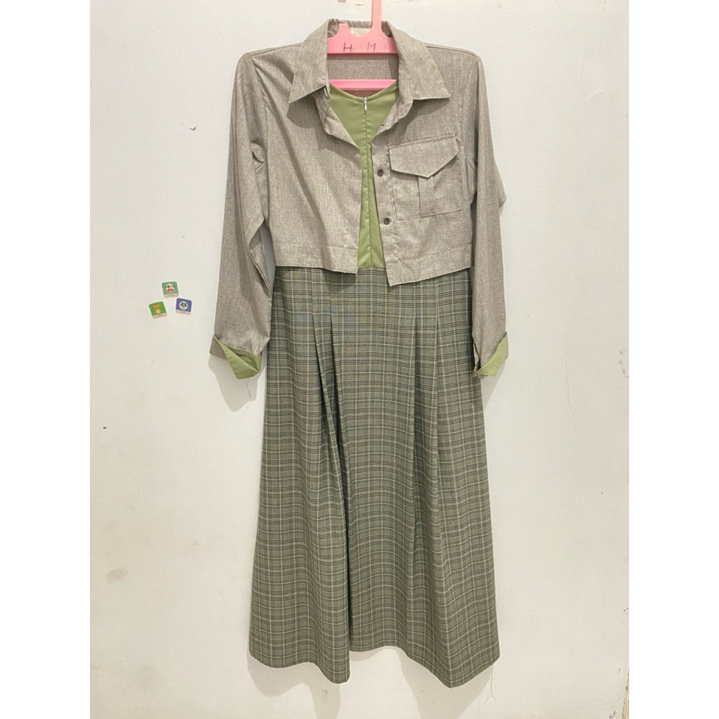 dress gamis JILBRAVE blazer mix tartan size M preloved