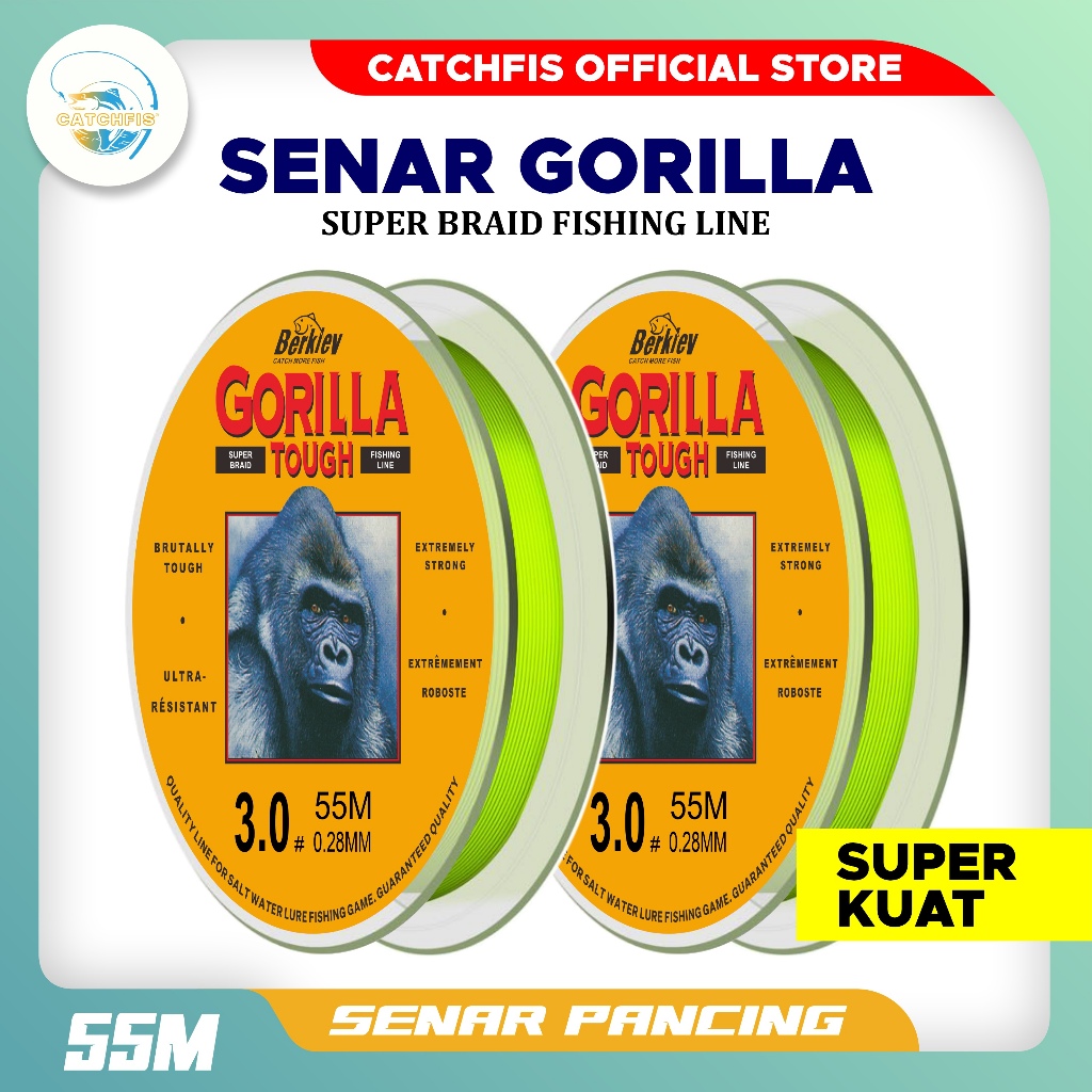 CATCHFIS Tali Pancing Berkley Gorilla Hijau Stabilo Senar Pancing Nilon 55m Super Kuat