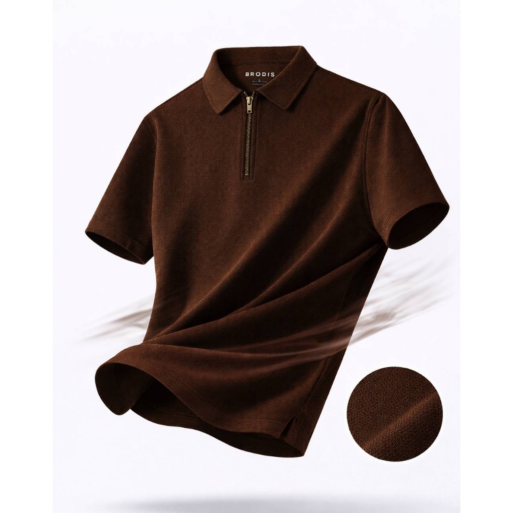Broodis - Ziptee Series Active Pique Kaos Polo Zipper Pria Premium Anti Kusut - Brown