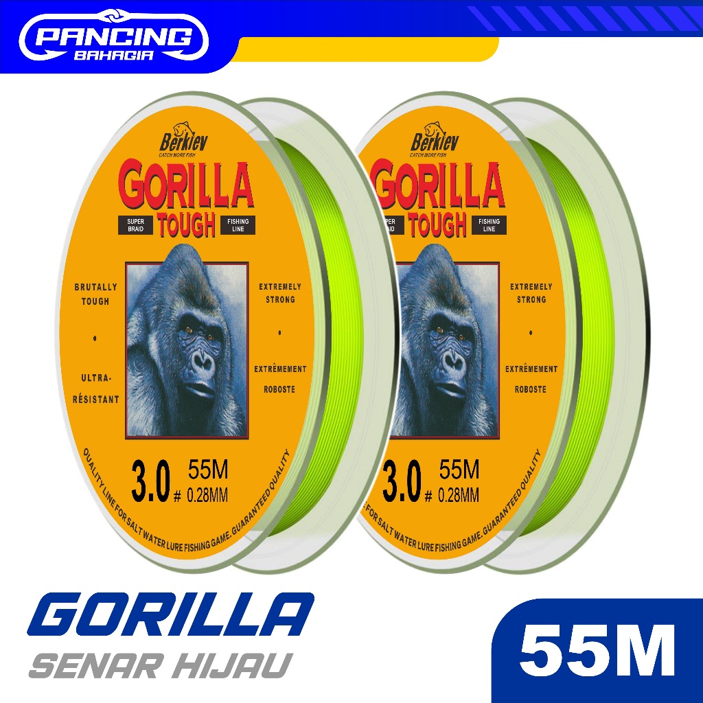 Pancing Bahagia Tali Pancing Berkley Gorilla Hijau Stabilo Senar Pancing Nilon 55m Super Kuat