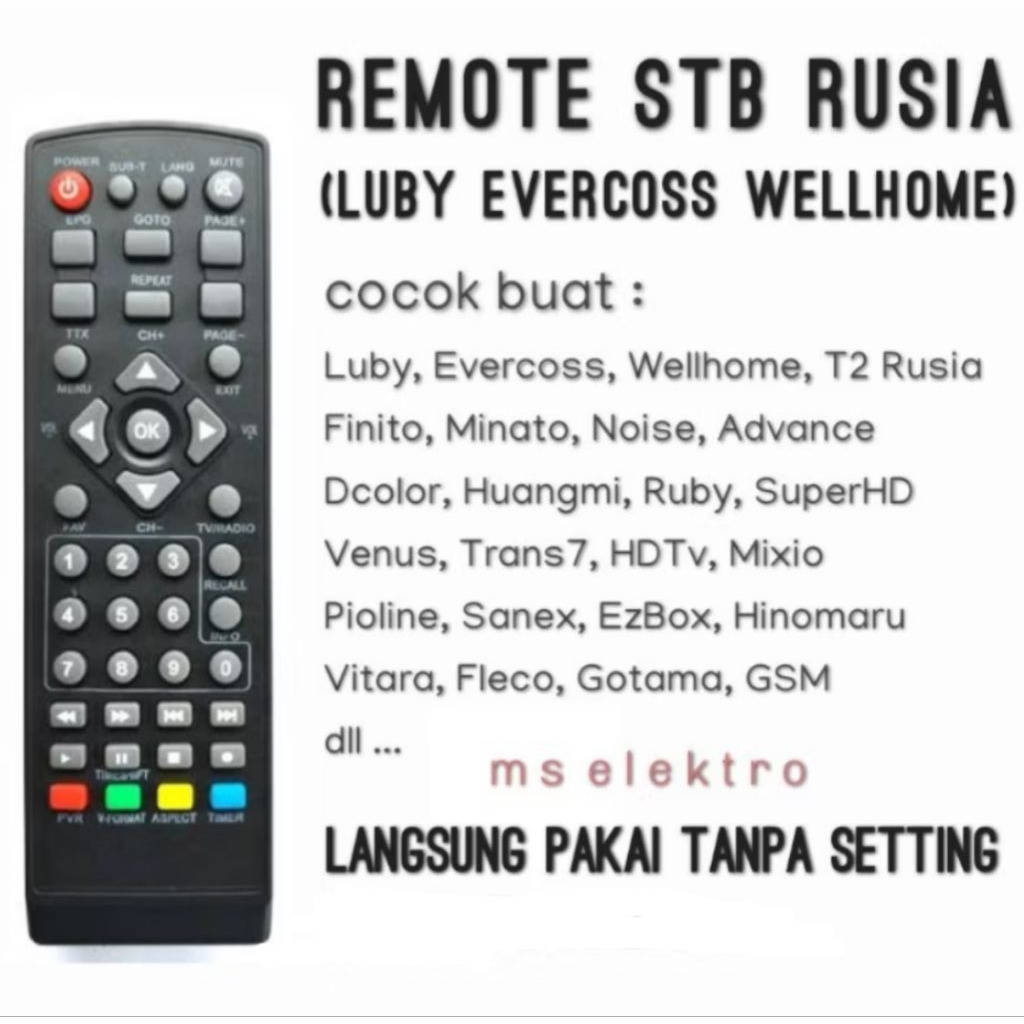 Remote STB Set Top Box TV Digital Rusia Luby Evercoss Wellhome T2 Trans 7 EZ box Finito Venus Super 