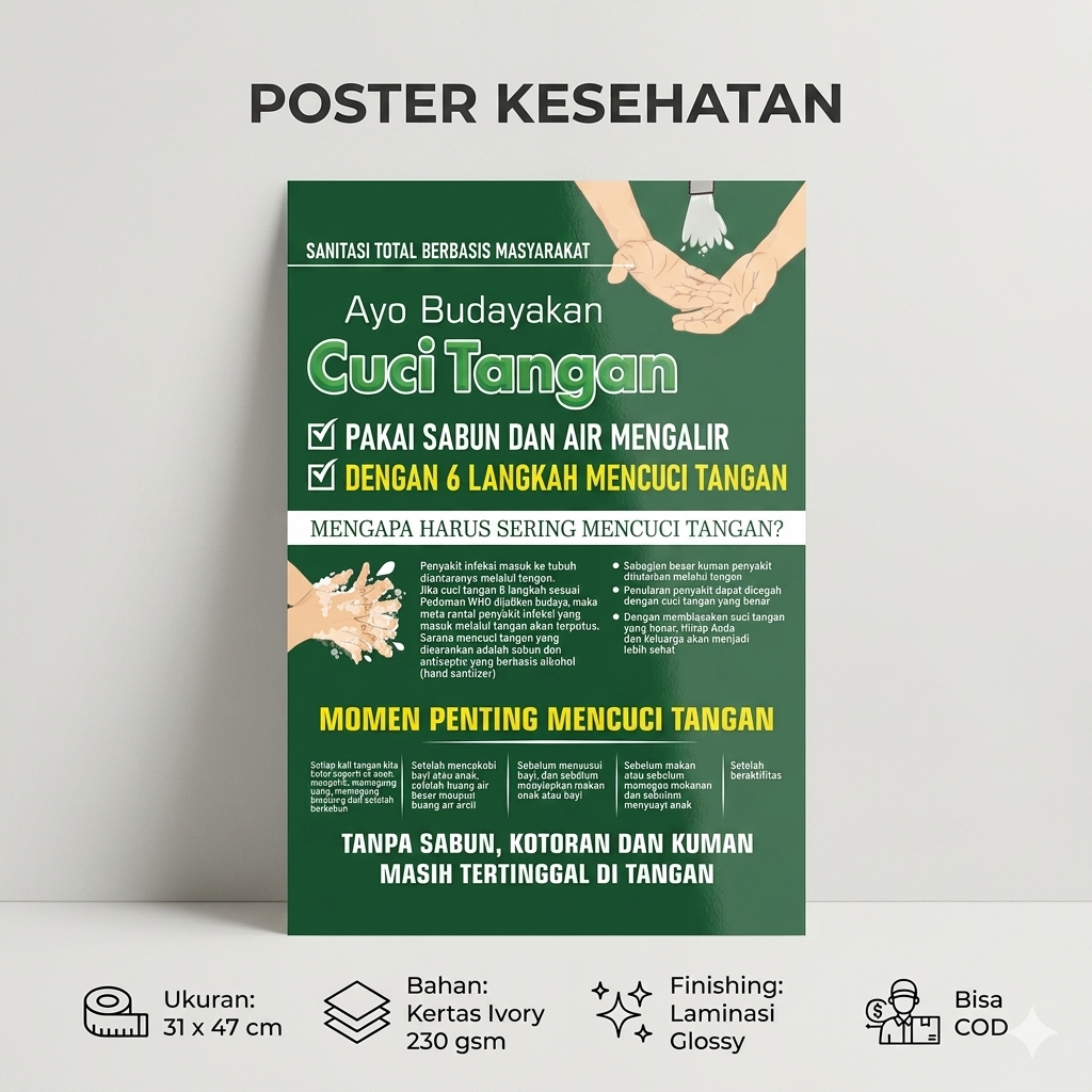 Poster 6 Langkah Cuci Tangan - CTPS - 5 Momen Cuci Tangan