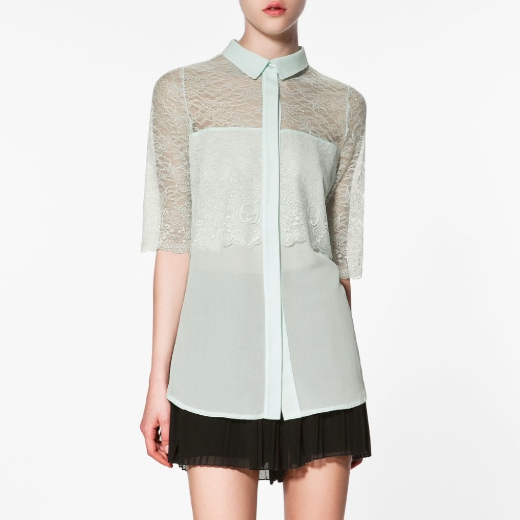 Zara NWT Lace Shirt - Light Green
