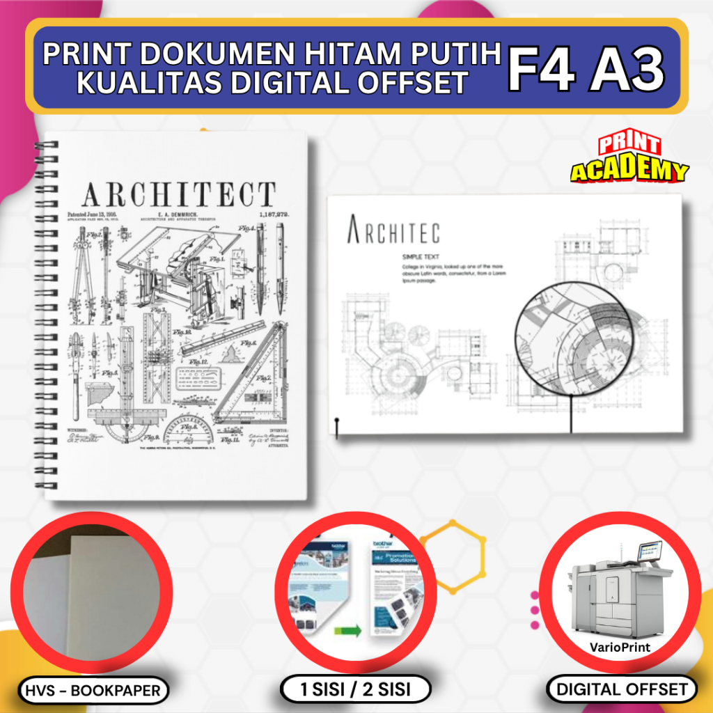 CETAK DOKUMEN / PRINT DOKUMEN HITAM PUTIH HVS BOOKPAPER KUALITAS DIGITAL OFFSET F4 A3