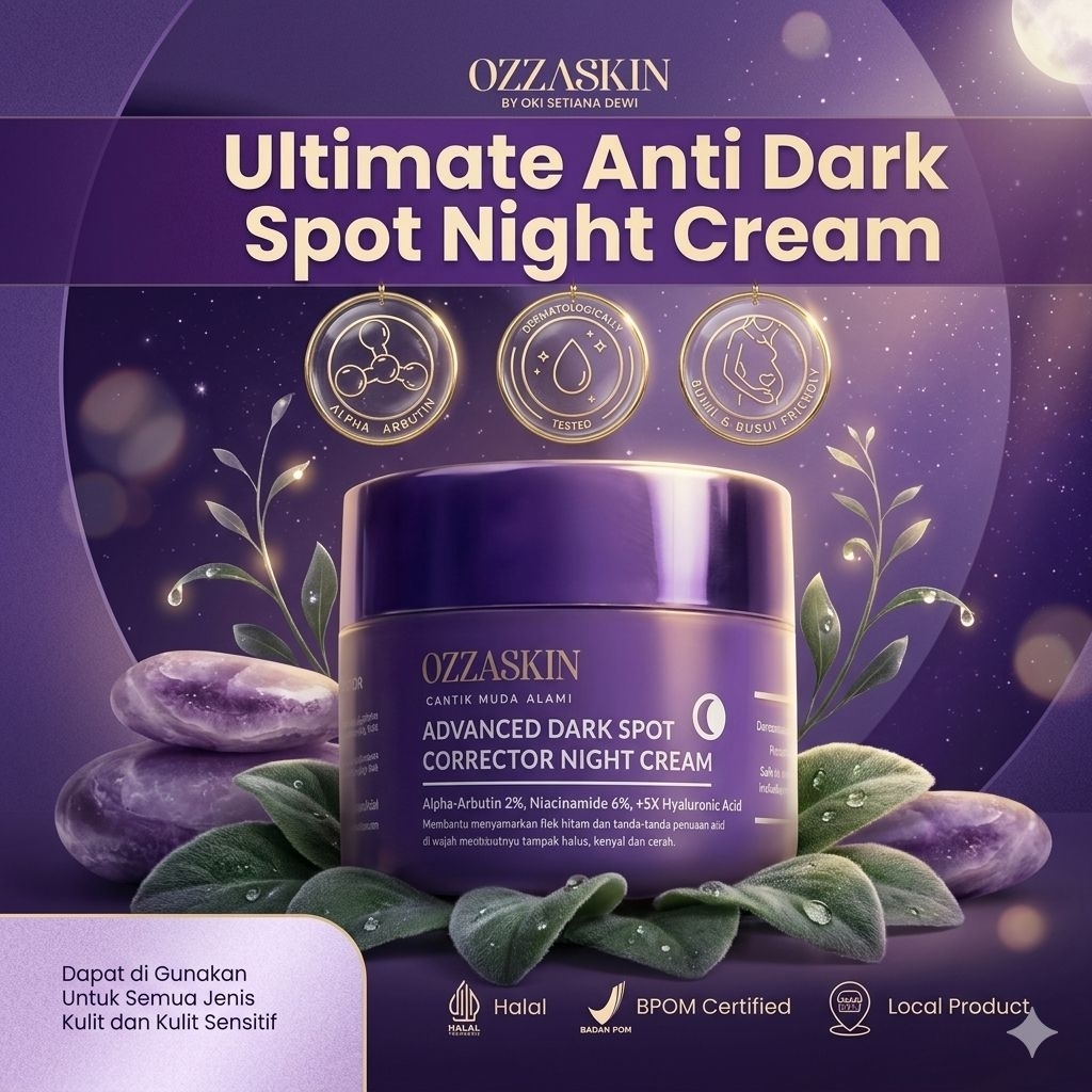 OZZASKIN Night cream by Ustadzah Oki Setiana Dewi Perlindungan ganda anti flek hitam