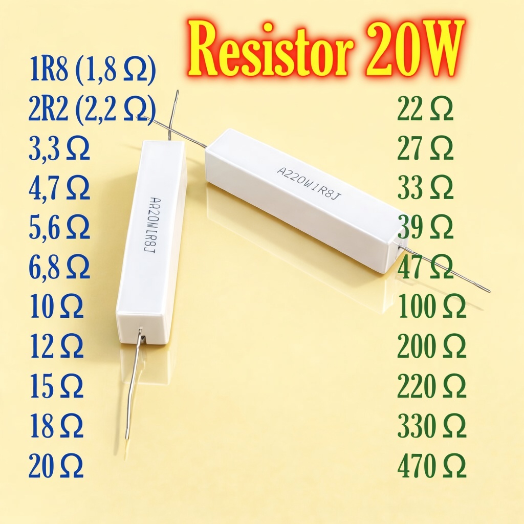 5Pcs resistor 20 watt 1R8 2R2 3r3 Ohm 4r7 5r6 6r8 10 12 15 18 20 22 27 33 39 47 100 200 220 330 470 