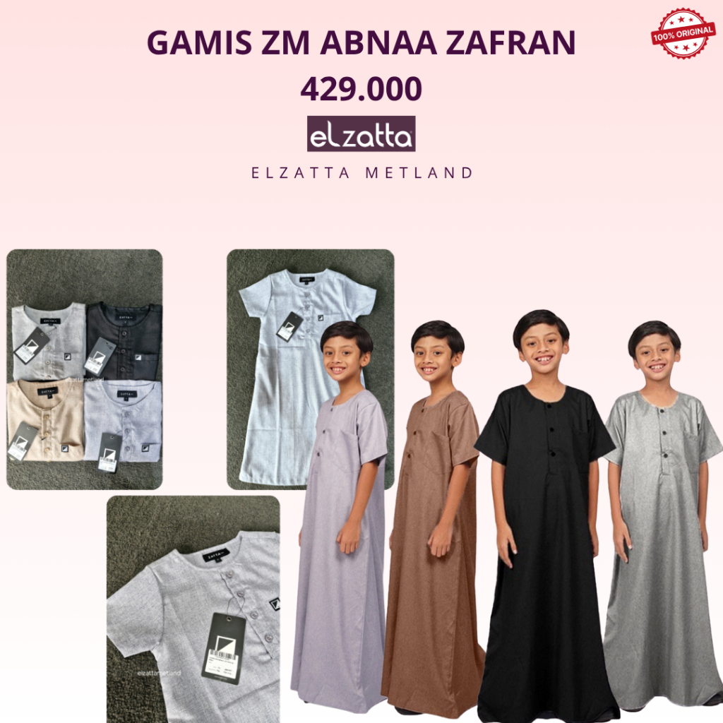 GAMIS ZM ABNAA ZAFRAN Gamis Anak Laki Zatta Men Jubah anak lengan pendek kancing depan bahan katun M