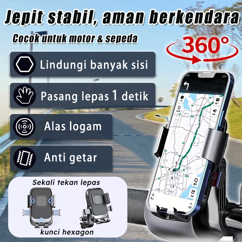[Tanpa Bor]Dudukan HP Di Stang Motor Universal - Jepit Stang Manual Anti Getar,Pasang Cepat Tanpa Bo