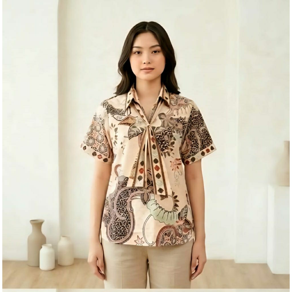 Batik atasan wanita/Batik lengan pendek/Batik sekolah #208