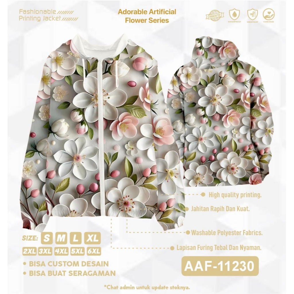 Jaket Parasut Wanita Printing Jumbo / over size pria dan wanita Motif Bunga Flower 3D Art03