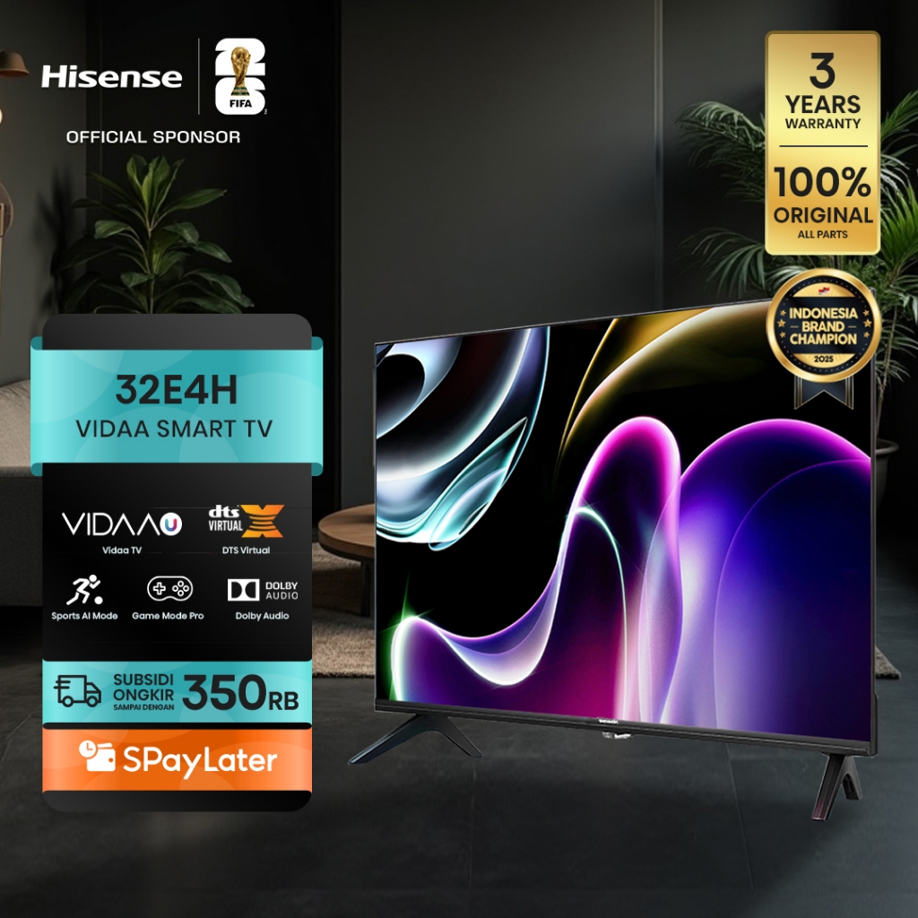 Hisense TV 32E4H Vidaa Smart Digital TV 32 inch HD Desain Bazelles DTS V X & Dolby Audio Youtube/Net