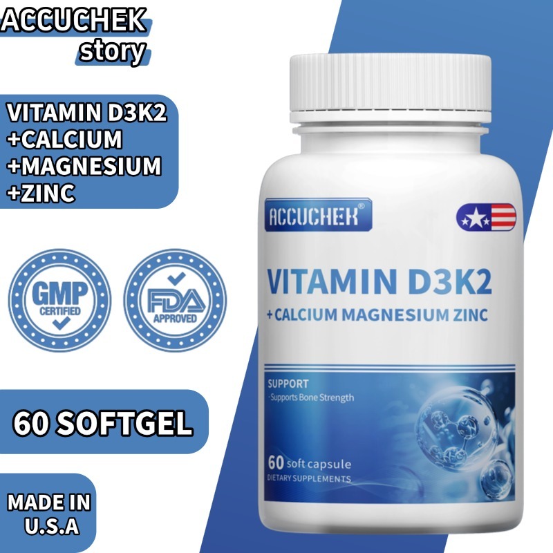 Suplemen Vitamin D3 K2 + Calcium Magnesium Zinc, Mendukung Kesehatan Tubuh Secara Menyeluruh, 60 sof