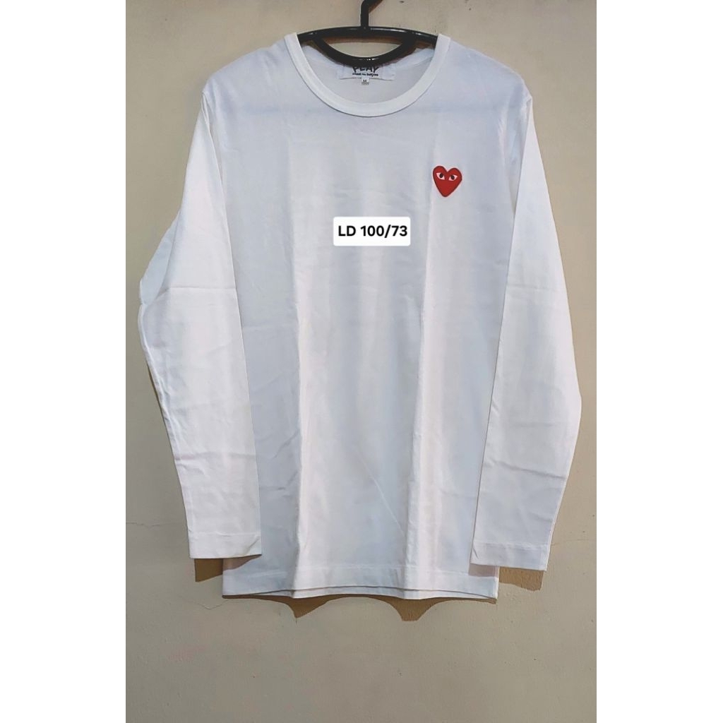 Kaos putih unisex PLAY CDG lengan panjang