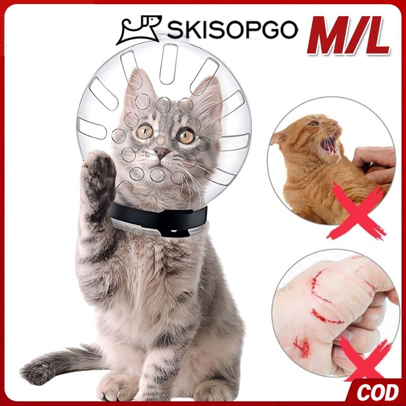 SKISOPGO M/L Muzzle Kucing Pelindung Kepala Kucing Muzzle Kucing Anti Gigit Transparan Anti Gigit An