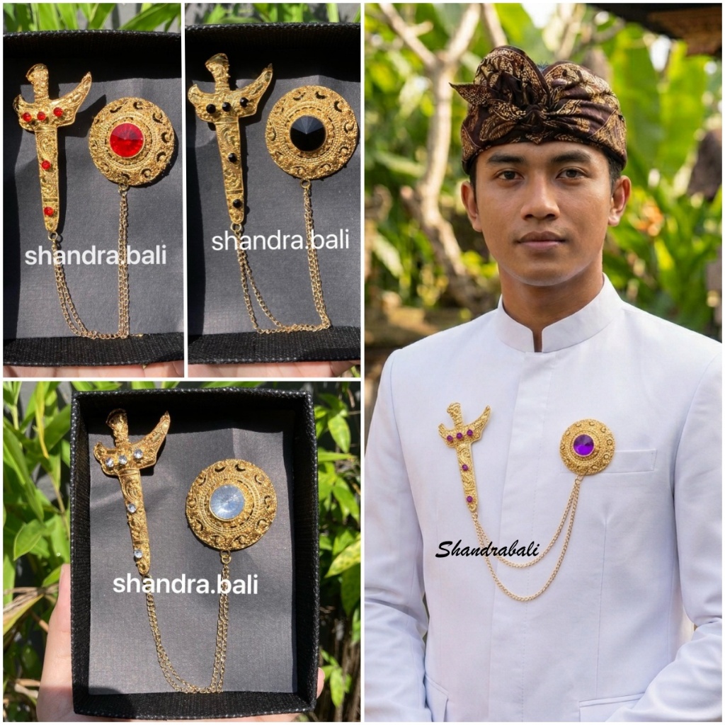 Shandra Bali - Pin Keris Bros Bulat Permata 1 Pria Alpaka Nganten Bali