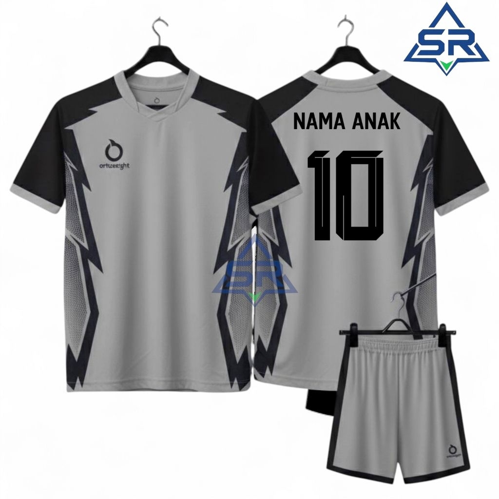 Ortuseight-Setelan Baju Bola Anak Unisex Free Custom Nama+Nomor, Jersey Futsal Anak Dry-Fit Premium