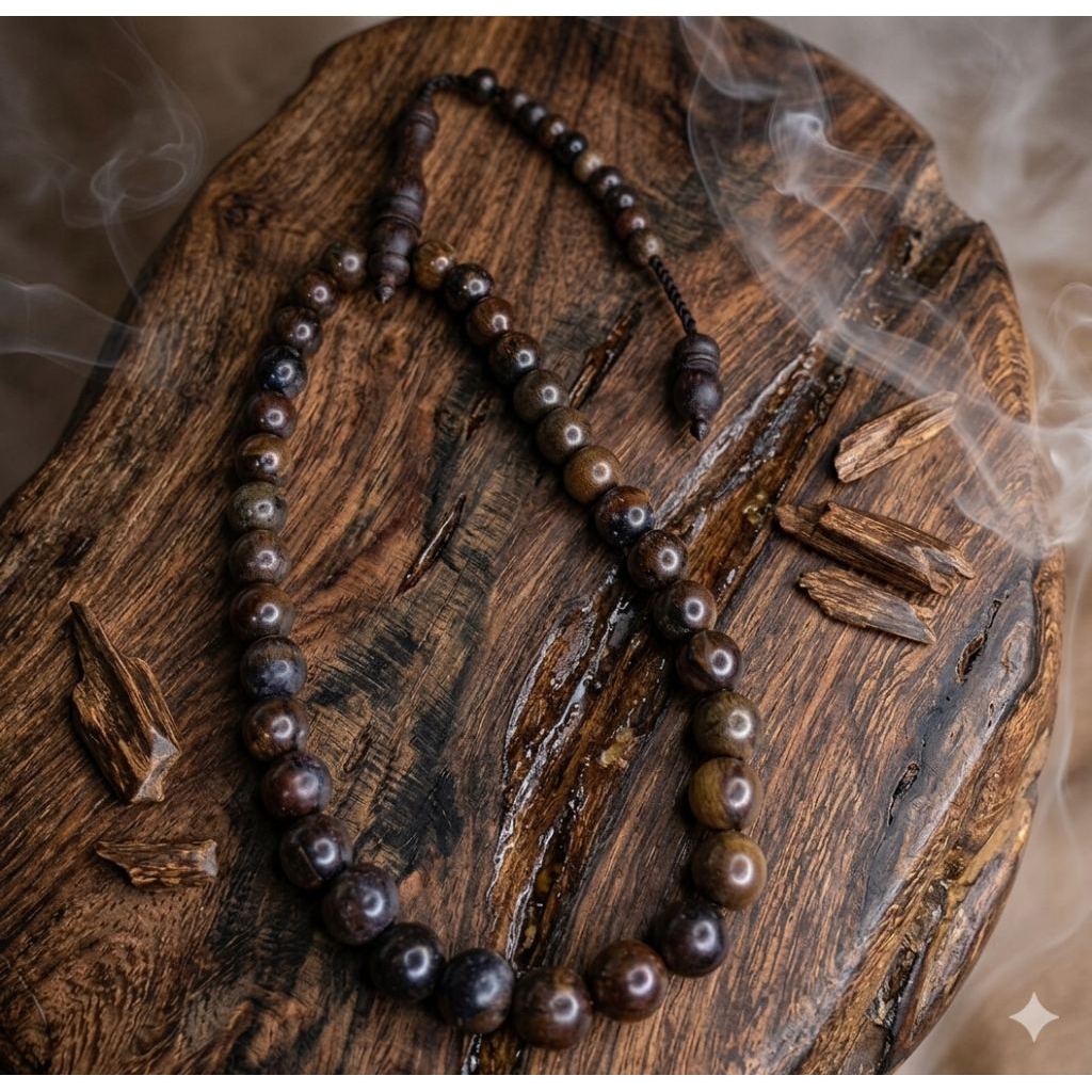 Tasbih Gaharu 12mm 33 Butir Grade A++ Aroma Alami Tasbih Kayu Gaharu Kalimantan Asli