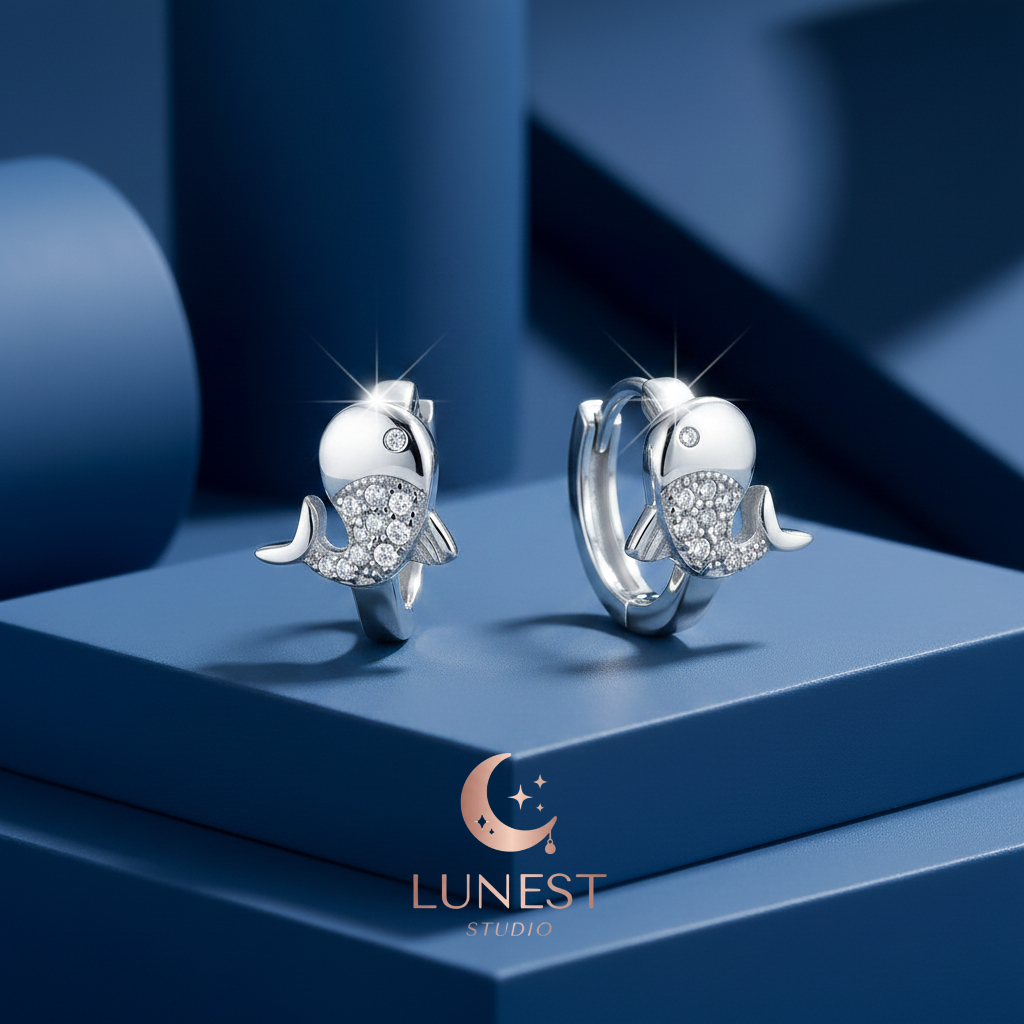 LUNEST - Anting Lumba-Lumba Perak 925 Wanita / Earring Dolphin Huggies Silver / Anting Anak Perempua