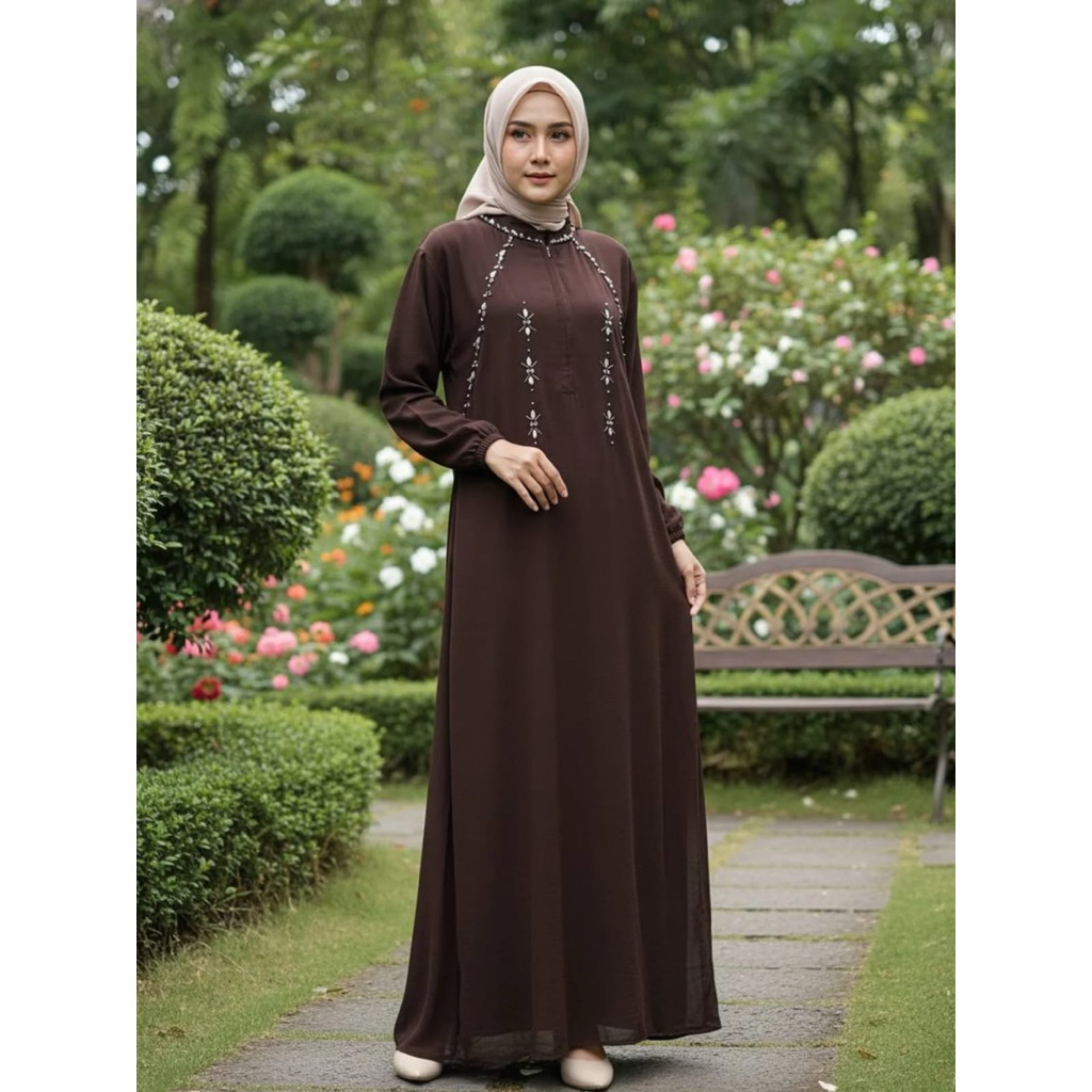 Ayesha Dress Gamis Busui Wanita Terlaris Bahan Ceruty Babydoll Mix Payet Dress Wanita Muslimah Terba