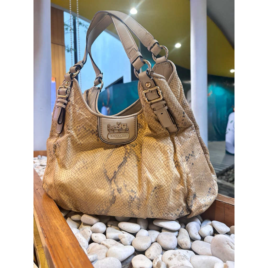 Tas Wanita Preloved Co*ch Python Snake Skin Cream Hobo Shoulder Bag Original Handbag Branded Elegant