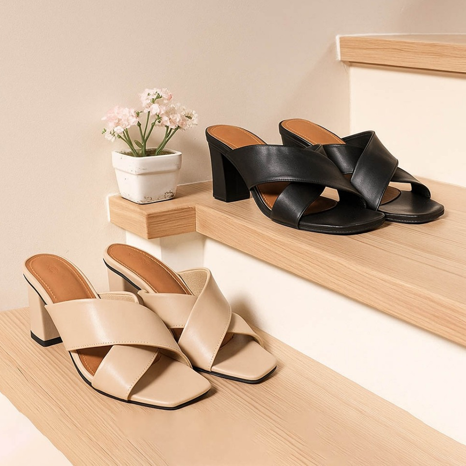 Clogs - Big Size 45 44 43 42 41 40 / Sandal Heels 7cm Pesta Wanita Ukuran Besar / Sendal Selop Konda