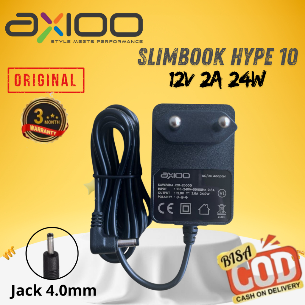 Adaptor Cas Laptop Axioo Slimbook Hype 10 | Cas 12v 2a 24w | Garansi 3 bulan Original