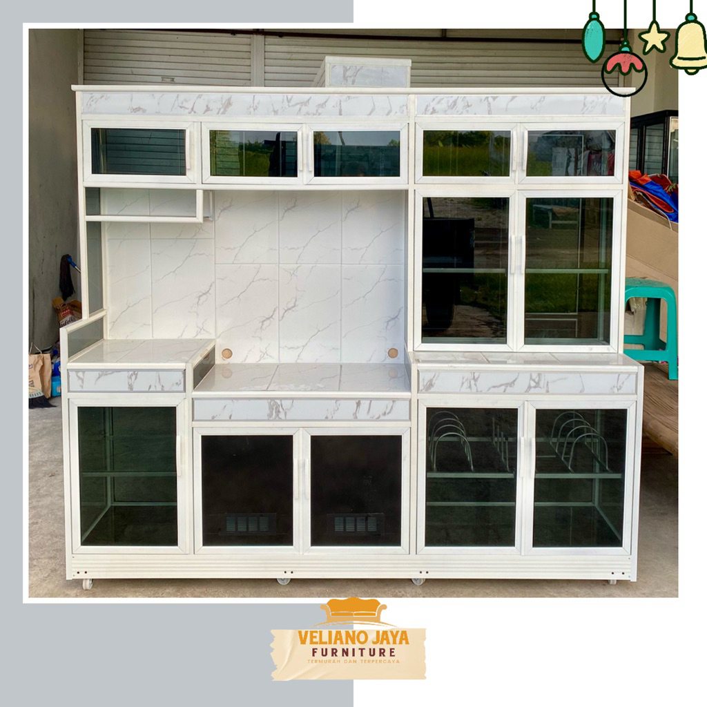 Meja Kompor + Meja Dapur Full Kaca Riben // Meja Kompor Bahan Alumunium