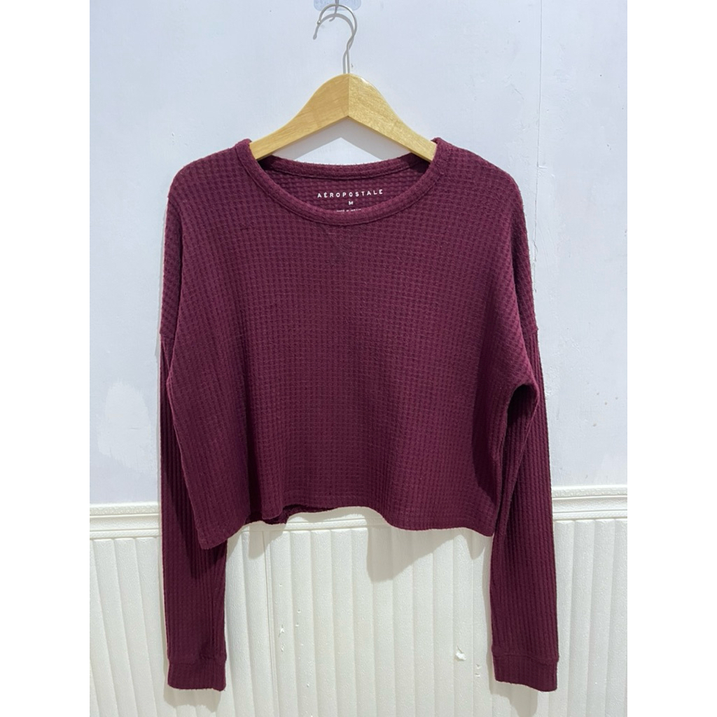 Sweater Waffle Knit Burgundy Wanita