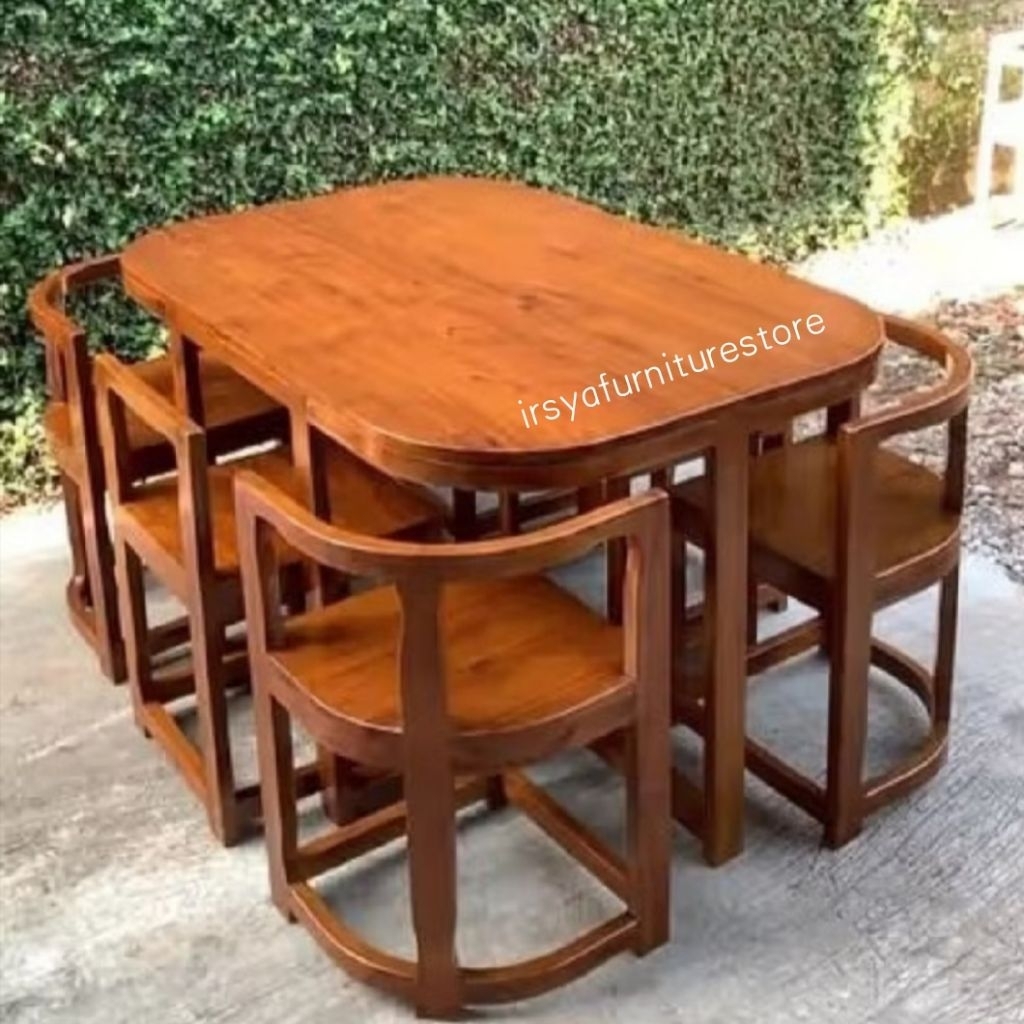 Meja Makan Oval Kayu Jati - Set Kursi Makan Minimalis Jati