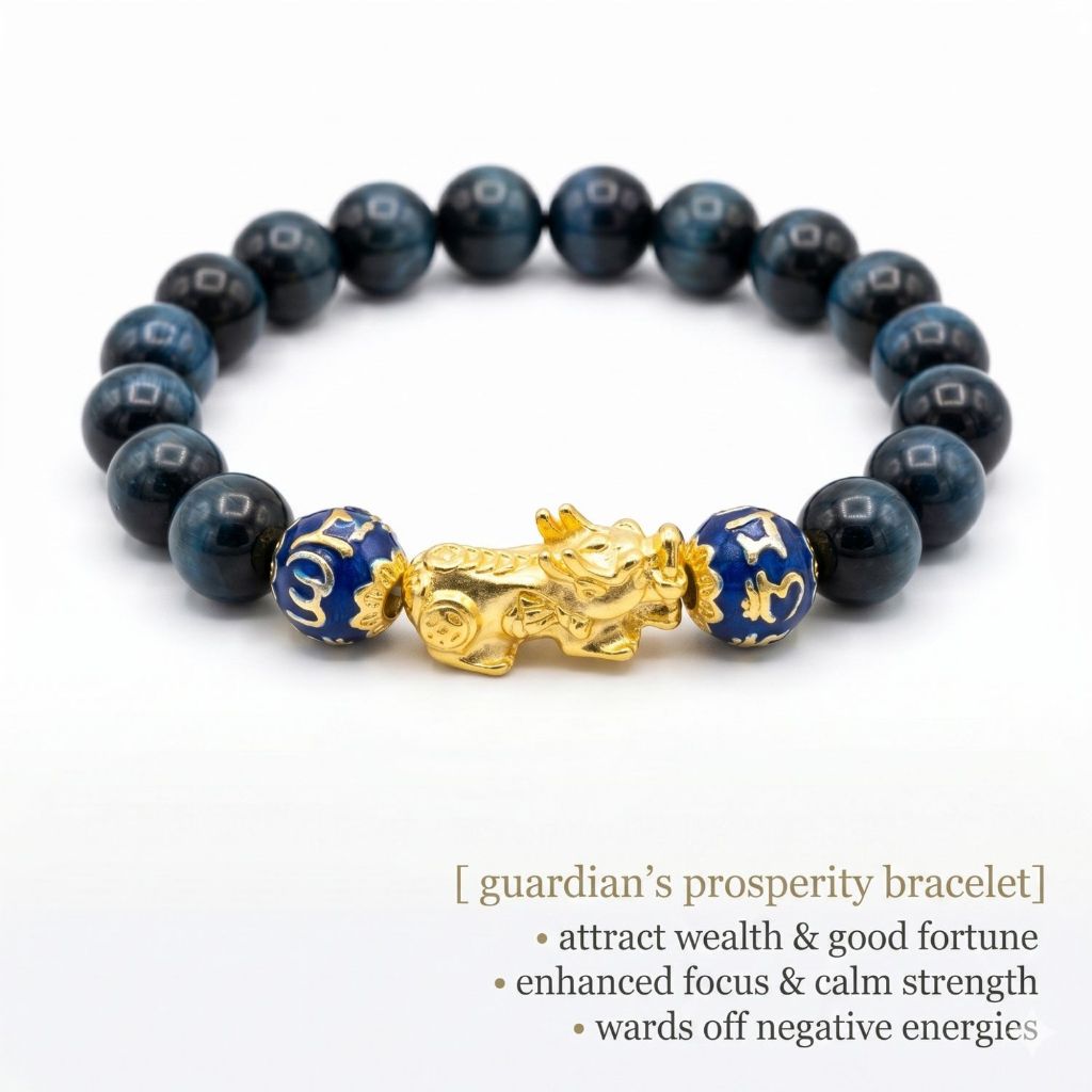 Gelang Pria Wanita Blue Tiger Eye Asli Batu Alam - Aksesori Gelang Titanium Anti Karat Premium Pixiu