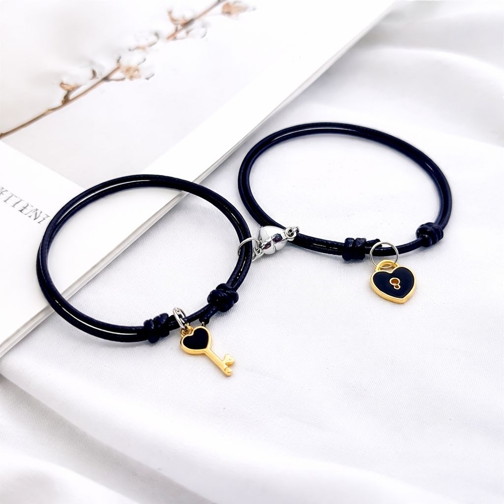LAND ID [ISI 2PCS] Sepasang Gelang Couple Gembok Dan Kunci Hati Gelang Pasangan Couple