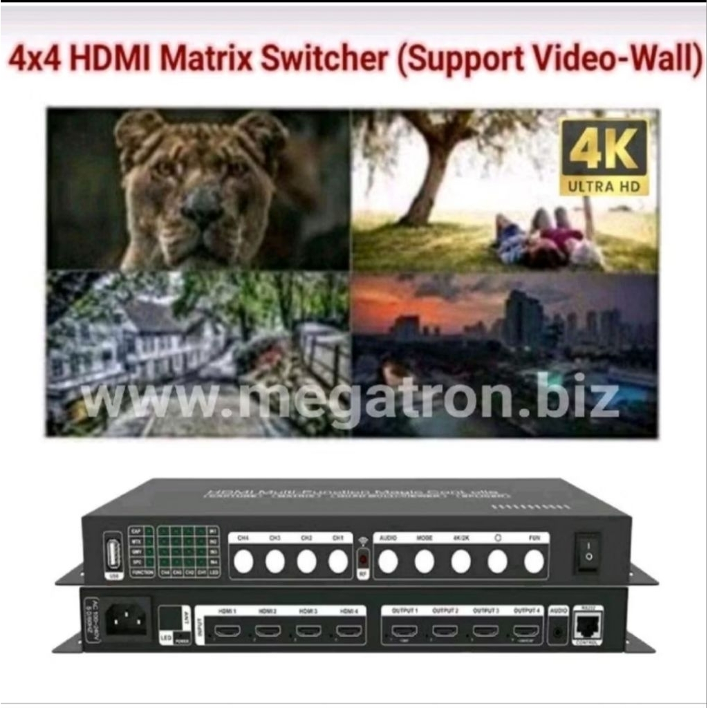 4x4 HDMI Matrix Seamless Switcher - Bisa membentuk tampilan besar  Video Wall 2x2