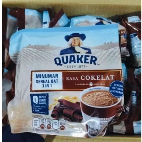 8 Sachet Quaker Oatmeal 3in1 Instan Coklat 224grm, isi 8sacet 1sacet 28gram - Praktis, Nikmat, Bergi