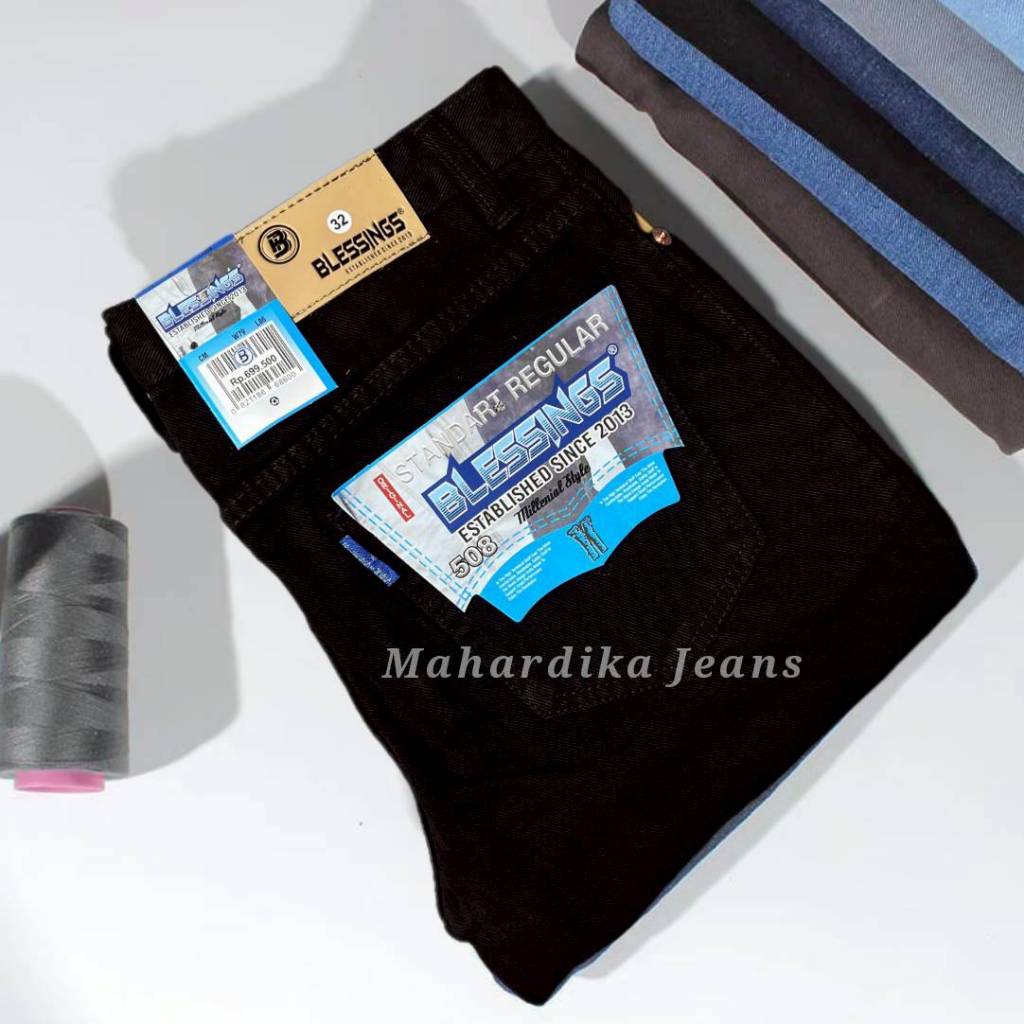 BLESSINGS Celana Jeans Panjang Pria Standar Reguler Warna Hitam Ukuran 27 Sampai 44