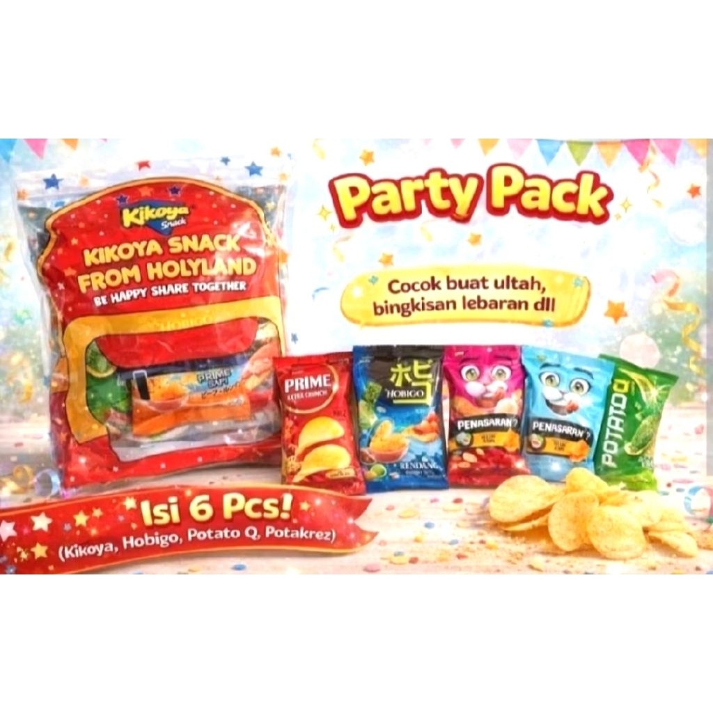 Partypack Potato snack Kikoya isi 6pcs snack| snack ulang tahun Potatoq