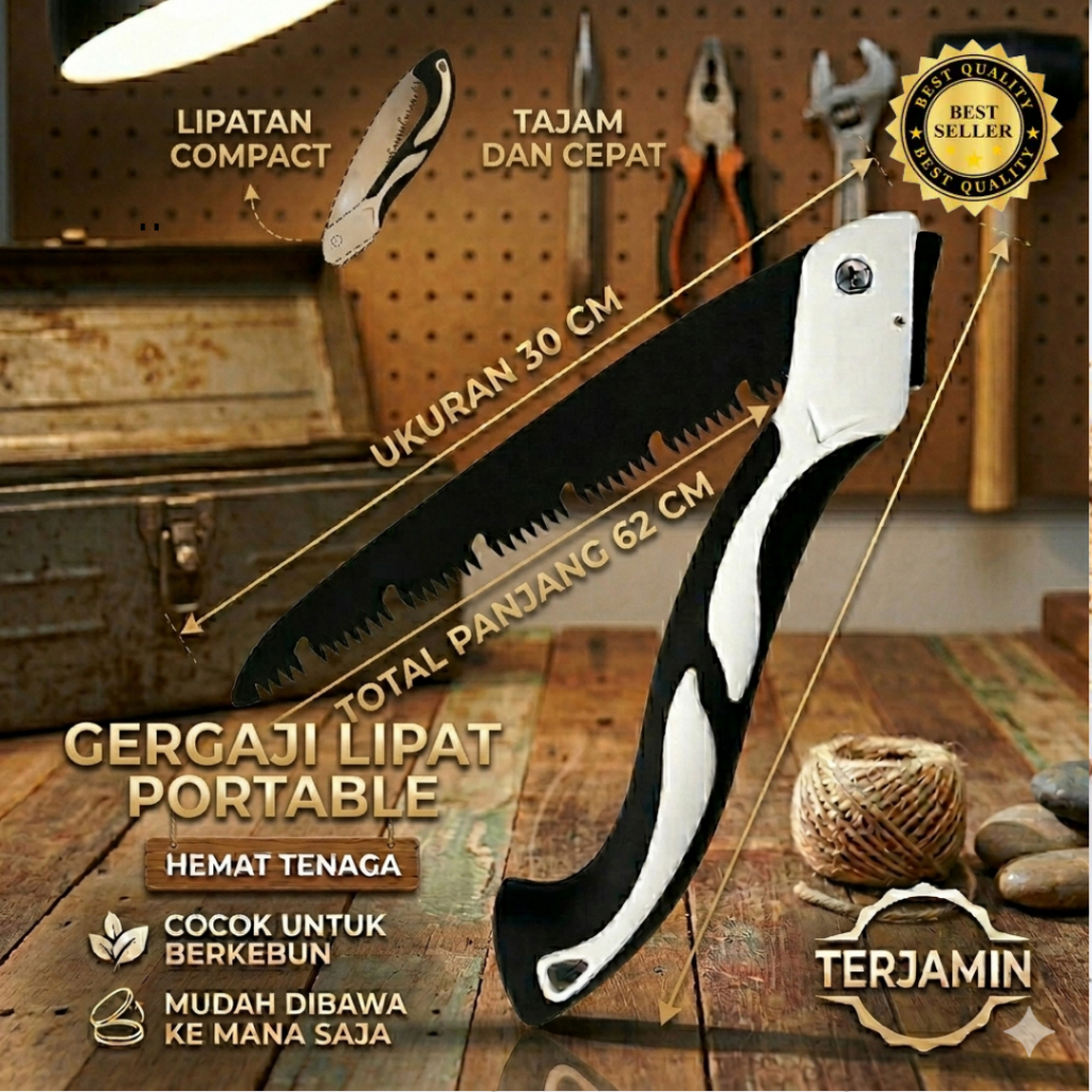 GERGAJI LIPAT PORTABLE LIPAT PANJANG 300 MM TOTAL 620 MM BERKWALITAS/GERGAJI LIPAT KAYU BAMBU SUPER 