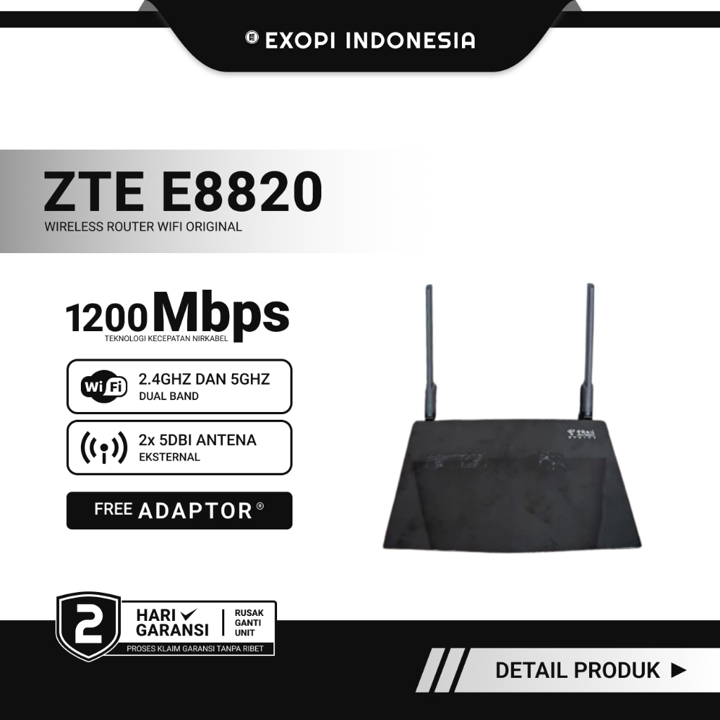 ZTE ZXHN E8820 Wireless Router WiFi 1200Mbps Dual-Band 2.4GHz & 5GHz Dual Antena Bekas Original Free